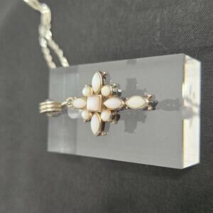 Sterling Silver Cross Mother Of Pearl Pendant Necklace w 18 In Chain